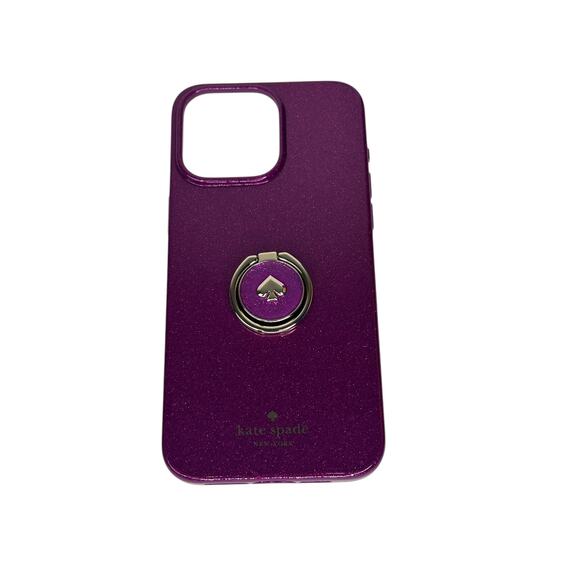 Kate Spade Dark Raspberry Glitter iPhone 15 Pro Max Case with Ring Stand - Picture 2 of 8